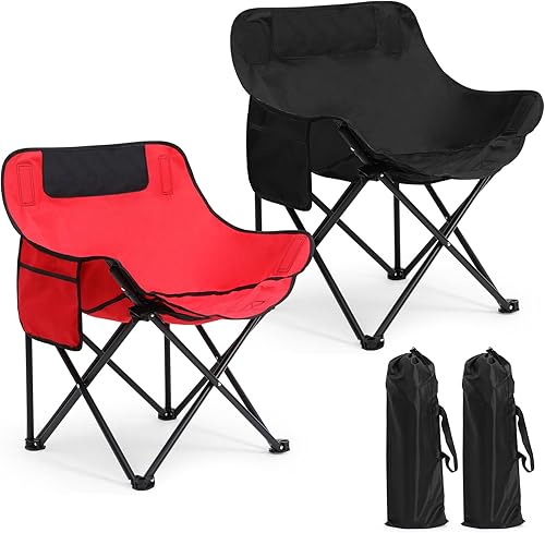 Paquete de 2 sillas de campamento compactas portátiles plegables para exteriores con bolsa de transporte, sillas lunares ligeras para viajes,