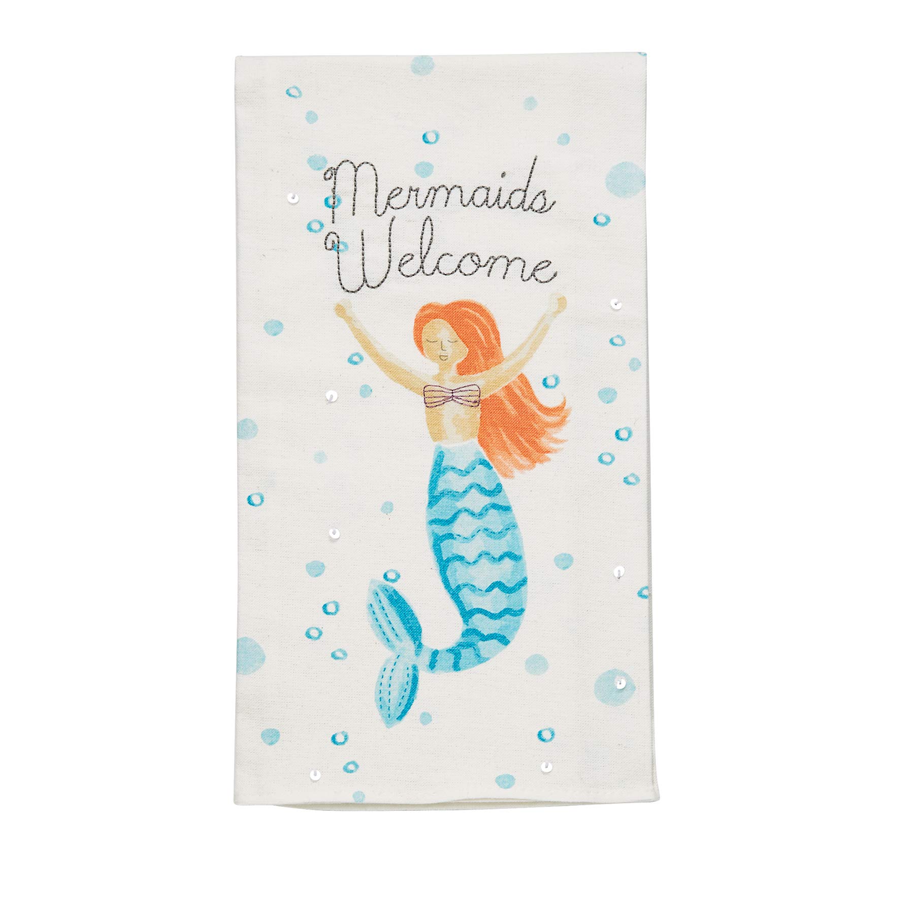 Serviette sirène essuie-mains en coton et sequins Mud Pie pour linge de maison marin