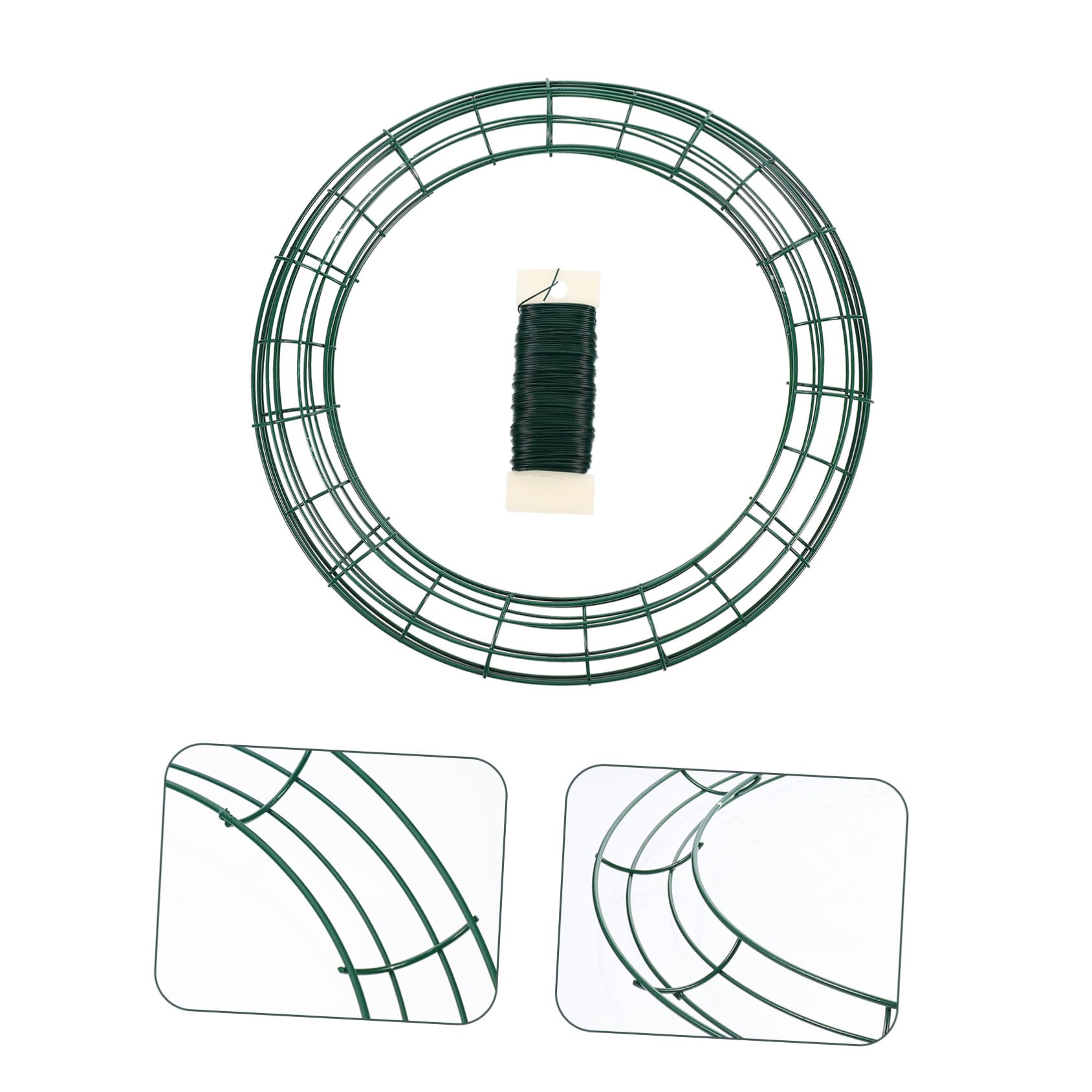 DOITOOL 3 Stück Grüne Metallkranzringe mit Floraldraht Basteldraht Rundes Kranzgestell für DIY Weihnachtsdeko Tischdeko Wanddeko und Festliche Blumenarrangements