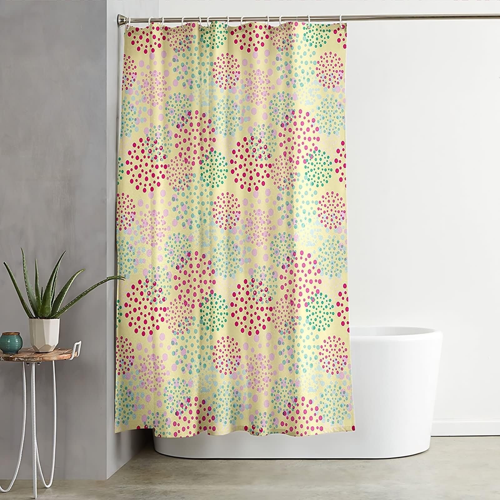 Duschvorhang 180X200, Duschvorhang Polyester Mehrfarbig Punkte Blumen Muster Badezimmer Duschvorhang