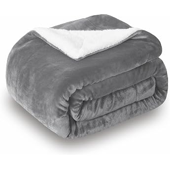 Sochow Sherpa Double-Sided Gray Blankets Cuddly Blankets Extra-Thick and Warm Sofa Blanket Couch Blanket Made of Sherpa 220 x 240 cm Super-Fluffy Fleece Blanket as a Sofa Throw or Living Room Blanket