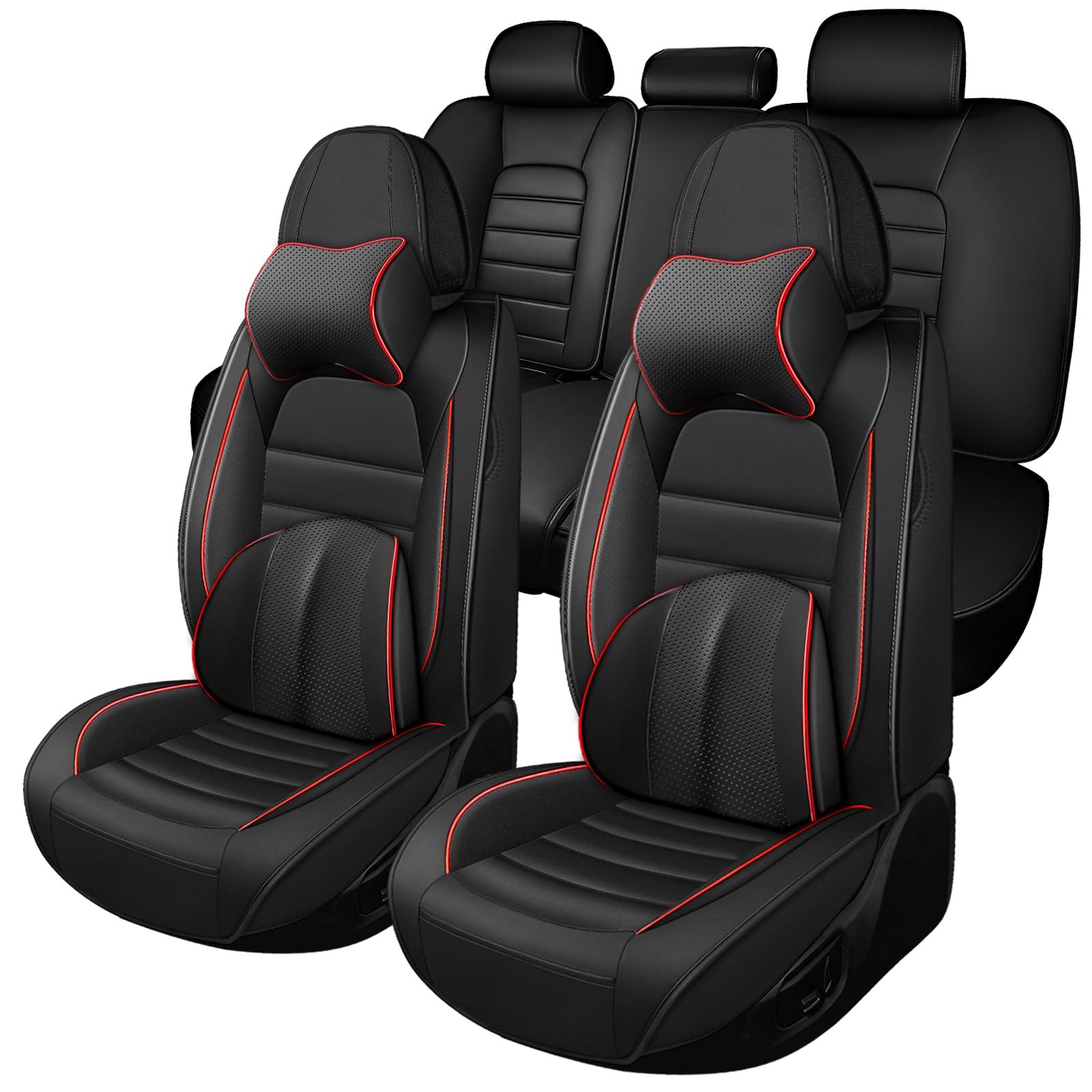 Megaseat Car Seat Covers for Chevrolet Chevy Suburban 2007-2025, Leather Auto Seat Cover Luxury Cushions Waterproof Seat Protectors (Black Red,Full