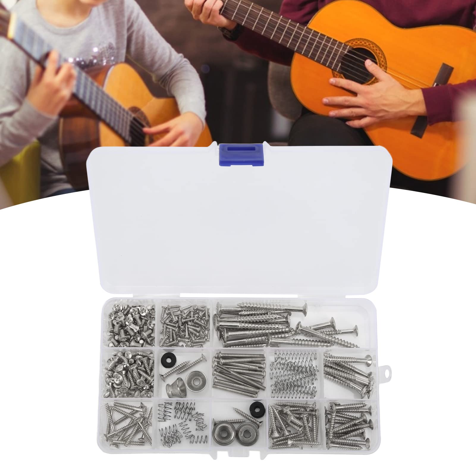 Kit de Tornillos para Guitarra Eléctrica Juego Surtido de Correas de Tornillos de Metal de Primera Calidad con Arandelas de Resorte para Reparación y Mantenimiento de Guitarras (Plata)