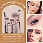 MAGEFY 22 Pcs Makeup Brushes with Case, Professional Makeup Brush Set Face Foundation Brushes Blending Powder Blush Eyeshadow Brushes Makeup Gift for Women Girls (Champagne）