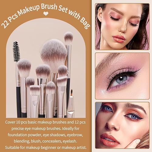 Miniatura 6 de MAGEFY Brochas de maquillaje, 22 piezas profesionales de alta calidad, juego de brochas de maquillaje sintéticas con estuche, cepillo para sombra de