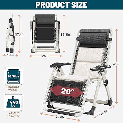 Miniatura 3 de MOPHOTO Silla de Gravedad Cero, Silla de Salón Acolchada para Exterior con Mesa Lateral, Silla Reclinable de Gravedad Cero, Silla Reclinable para