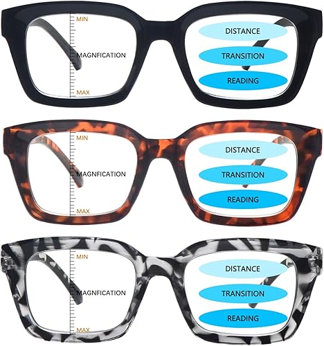 CLASAGA Progressive Multifocus Reading Glasses for Women Men, Retro Oversized Square Computer Readers
