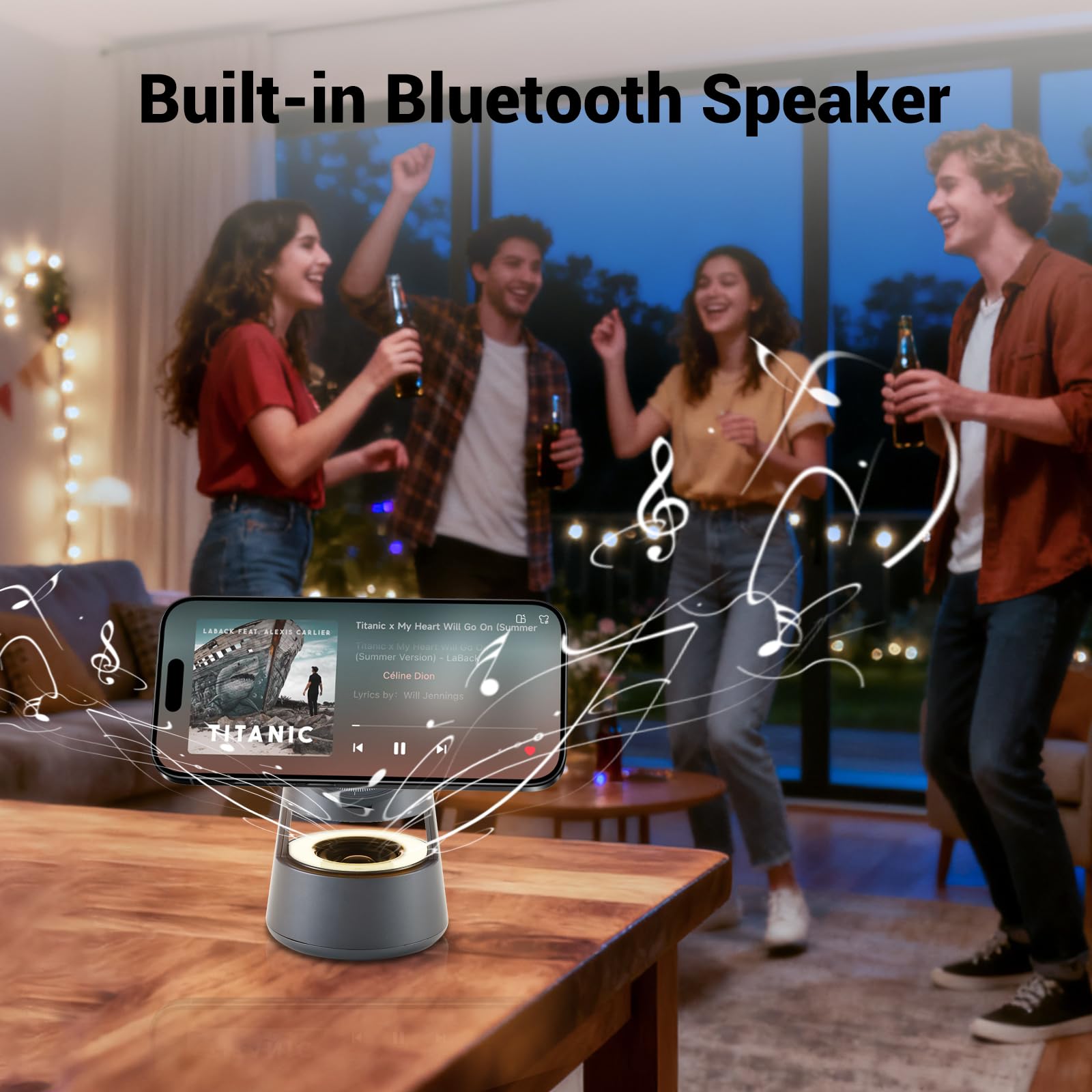 KozyOne Bezprzewodowa stacja ładująca 5 w 1 z głośnikiem Bluetooth, magnetyczna szybka ładowarka, lampka nocna, stacja dokująca do ładowania kompatybilna z iPhone 17/16/15/14/13/12, Apple Watch