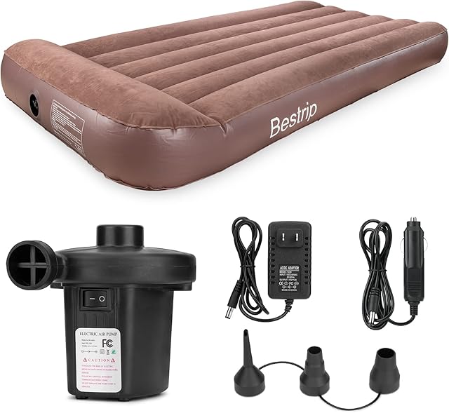 Bestrip Air Bed,Integrated Pillow Design & Internal Stratified Structure Inflatable Airbed Blow Up Mattress Air bed with Electric Air Pump for Indoor,Camping,Outdoor,Christmas Party
