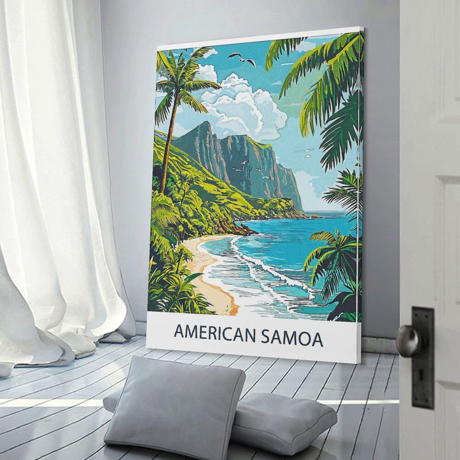 Junmoney American Samoa Beach Scene Wall Picture Print 16x24inch(40x60cm), for Corridors, Hallways Or Apartment Entries, Wall Decor to Refresh Empty Corners