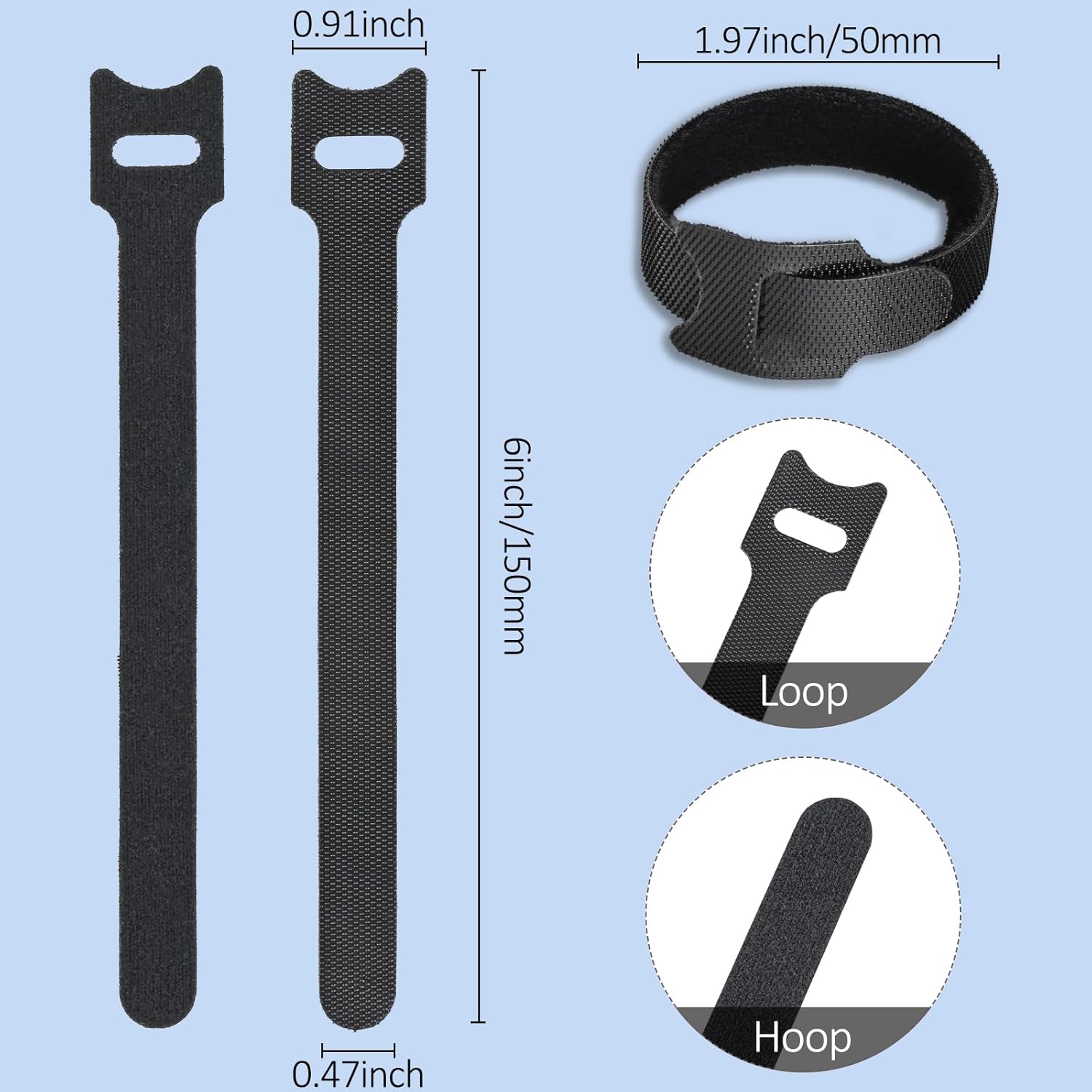 120pcs Reusable Cable Ties, 6 Inch Cable Ties Adjustable Cord Straps Cord Wrap and Hook Loop Cords Management Reusable Zip Ties for Garden Plant Secure Vine, Home, Office Use，Black