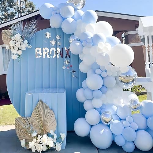 Miniatura 5 de Kit de arco de guirnalda de globos blancos y azul pastel, 18, 12, 10, 5 pulgadas, paquete de globos de látex para cumpleaños, baby shower, boda,