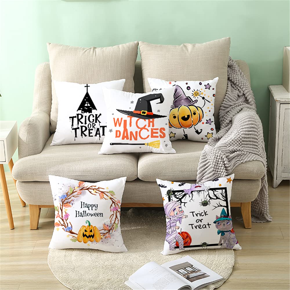 Set 4 Federe Per Cuscini Autunnali 45x45 Cm – Pois, Righe, Zucca E Frasi Di Ringraziamento, Decorazione Per La Casa