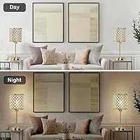 Vista 7 de Lámpara de mesa de cristal GyroVu para dormitorio, lámpara de mesita de control táctil con puertos USB-C+A, lámpara de noche regulable dorada