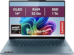 Lenovo Yoga Slim 7 14AKP10 - Ordinateur Portable 14'' OLED Copilot+ (AMD Ryzen AI 7 350, RAM 32Go, SSD 1To, AMD Radeon 860M Graphics, Windows 11 Home) Clavier rétroécl. AZERTY + Écouteurs - Tidal Teal