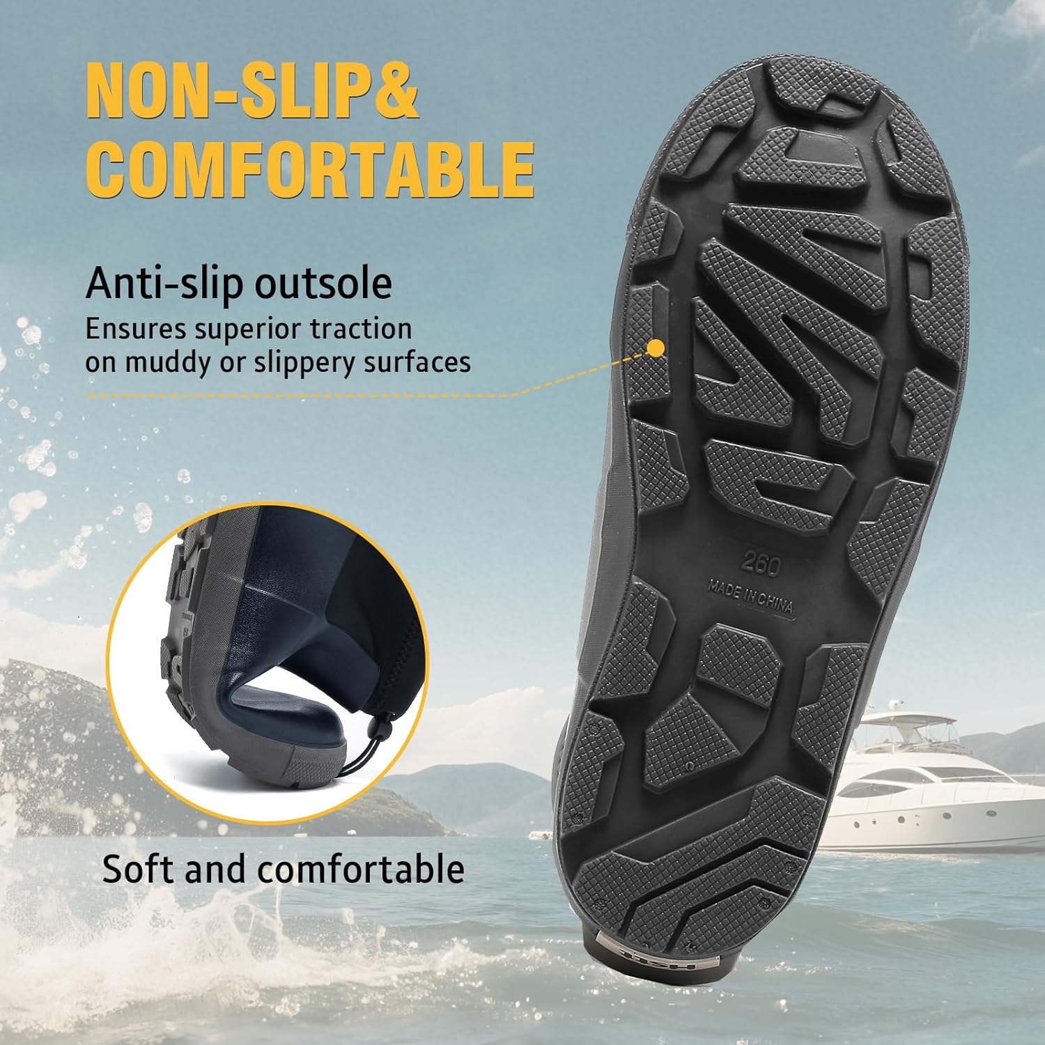 Deck Boots For Men Anti-Slip, Waterproof Ankle Rain Boots, Rubber Outdoor Fishing Footwear, Chelsea Garden Work Water Shoes, Size 6.5-12 - Image 3