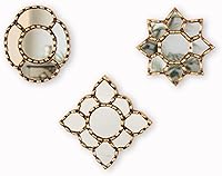 DecorContreras Peruvian Handmade Mirror Set of 3 - 6" Bronze Leaf Reverse Painted Glass Wall Art, Unique Mother's Day Gift