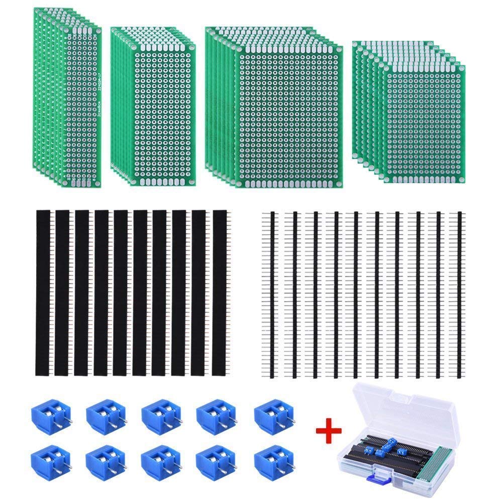 REES52 30 Pcs Double Sided PCB Board Kit 4 Sizes Circuit Board with 20 Pcs 40 Pin 2.54mm Header Connector for DIY(Bonus: 10 Pcs Screw Terminal Blocks (B07V44CKJH) Amazon Price History, Amazon Price Tracker