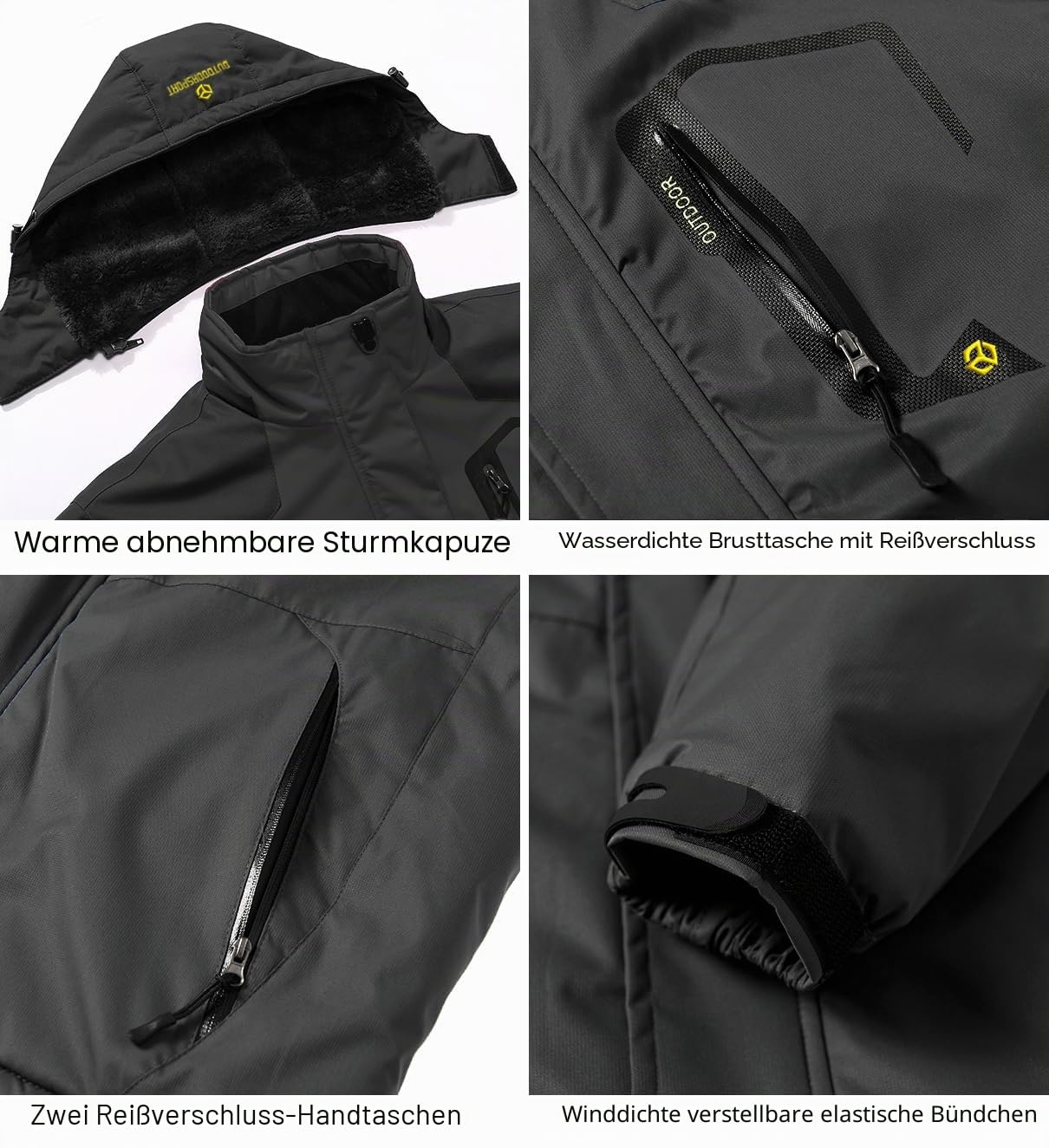 CARWORNIC Herren Winddichte Berg Ski Jacke Winter Warm Schnee Kapuze Windbreaker Wandern Snowboard Mantel