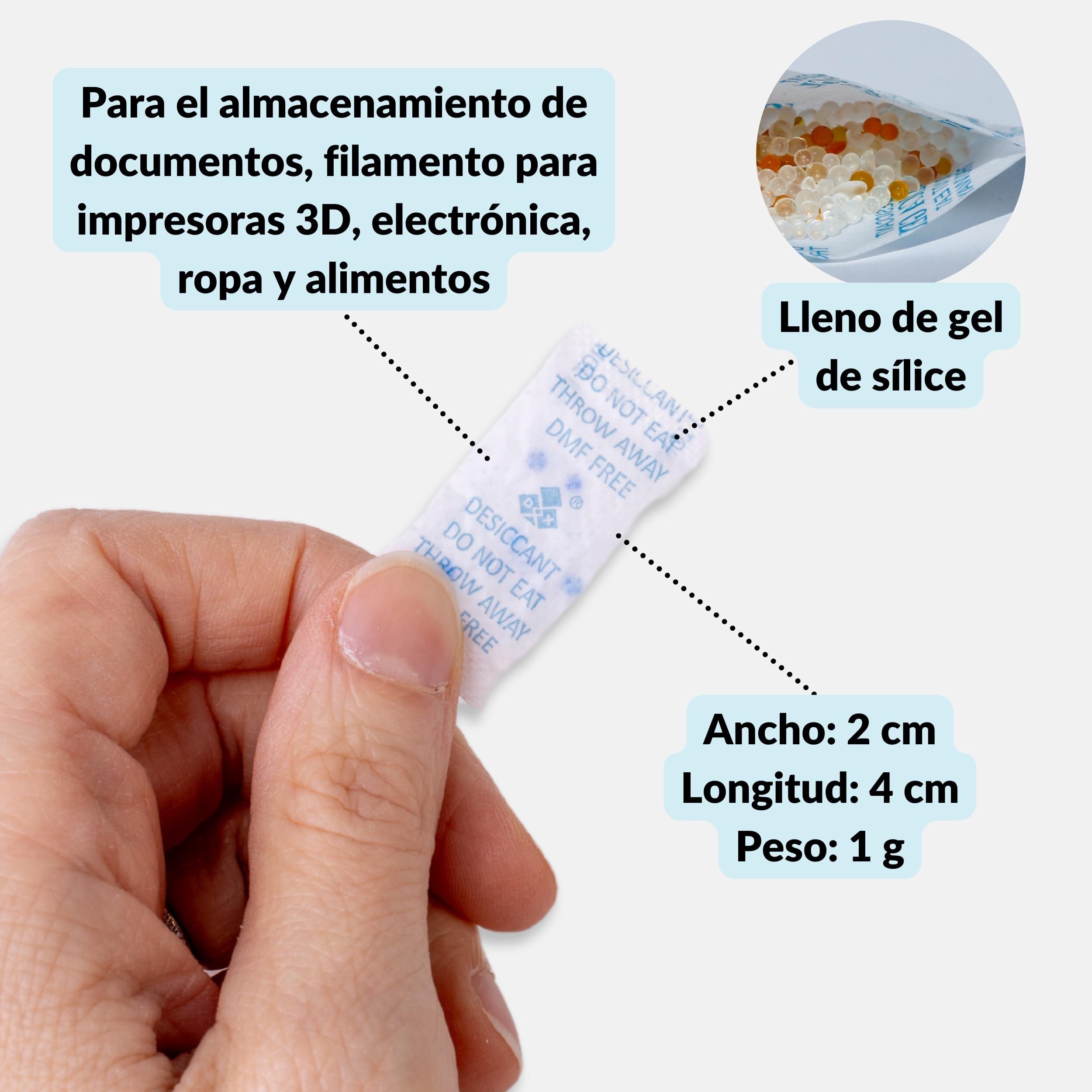 Lens-Aid Gel de Sílice Reutilizable (100 x 1 g) – Bolsas Deshumidificadoras con Indicador Naranja/Verde – Protección contra Humedad para Zapatos, Alimentos, Electrónica, Cámaras y Más
