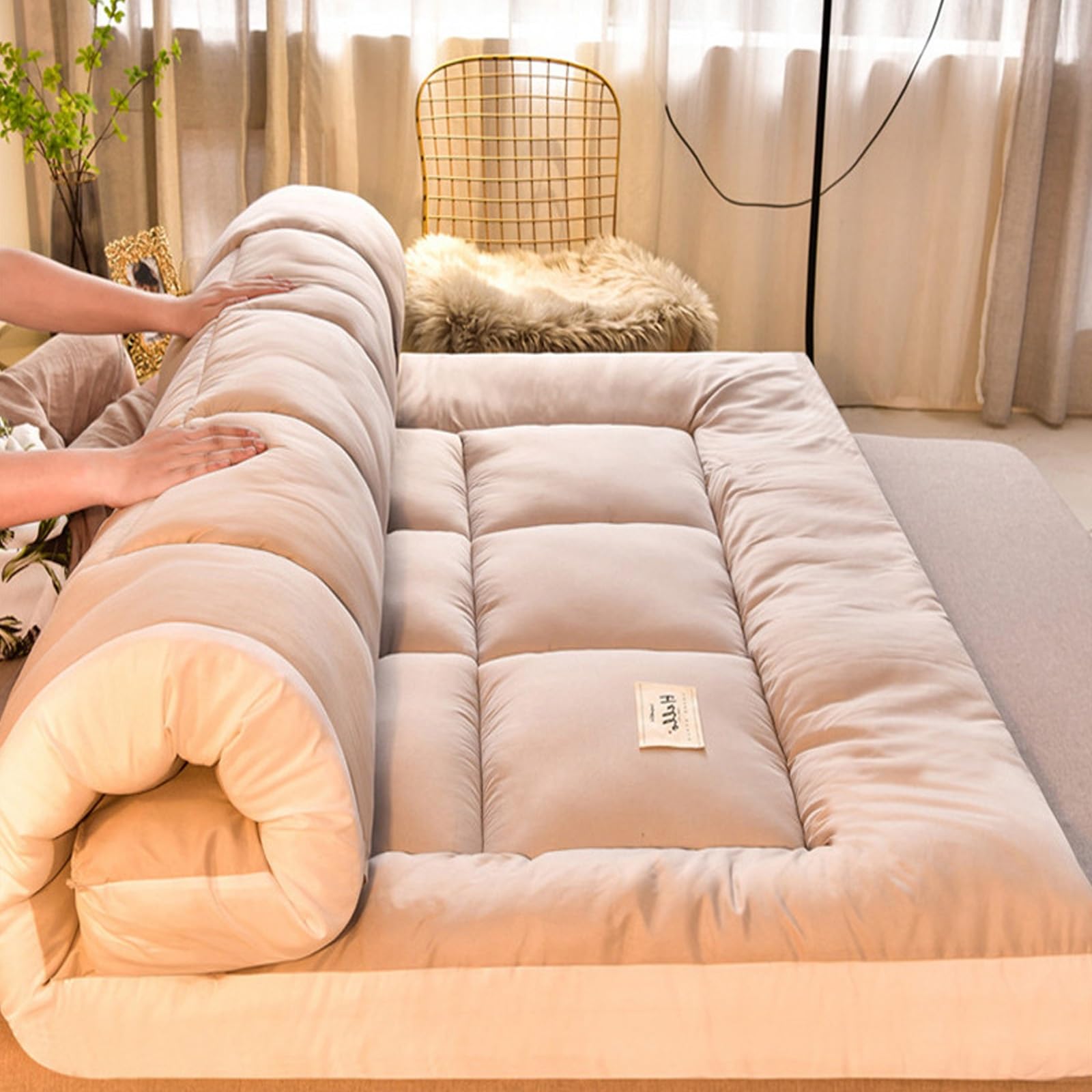 Futon Plegable Enrollable, Tatami para Suelo, Colchoneta Japonesa, Colchón Enrollable para Invitado, Sala de Estar, Dormitorio (Gray, 150x200cm)