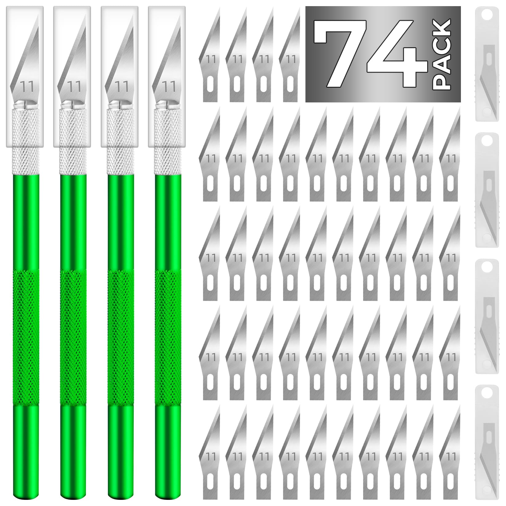 JTIEO Exacto Knife,Hobby Knife,74 Pack with 4 Upgrade Sharp Hobby Knives and 70 Spare Exacto Knife Blades for Art, Scrapbooking (Green)