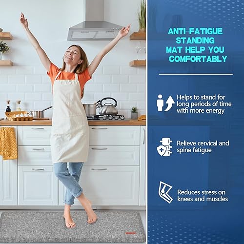 Miniatura 2 de Ergohead Tapete antideslizante de 78 pulgadas, antifatiga para cocina, tapete ergonómico y cómodo de pie, impermeable para el hogar, cocina,