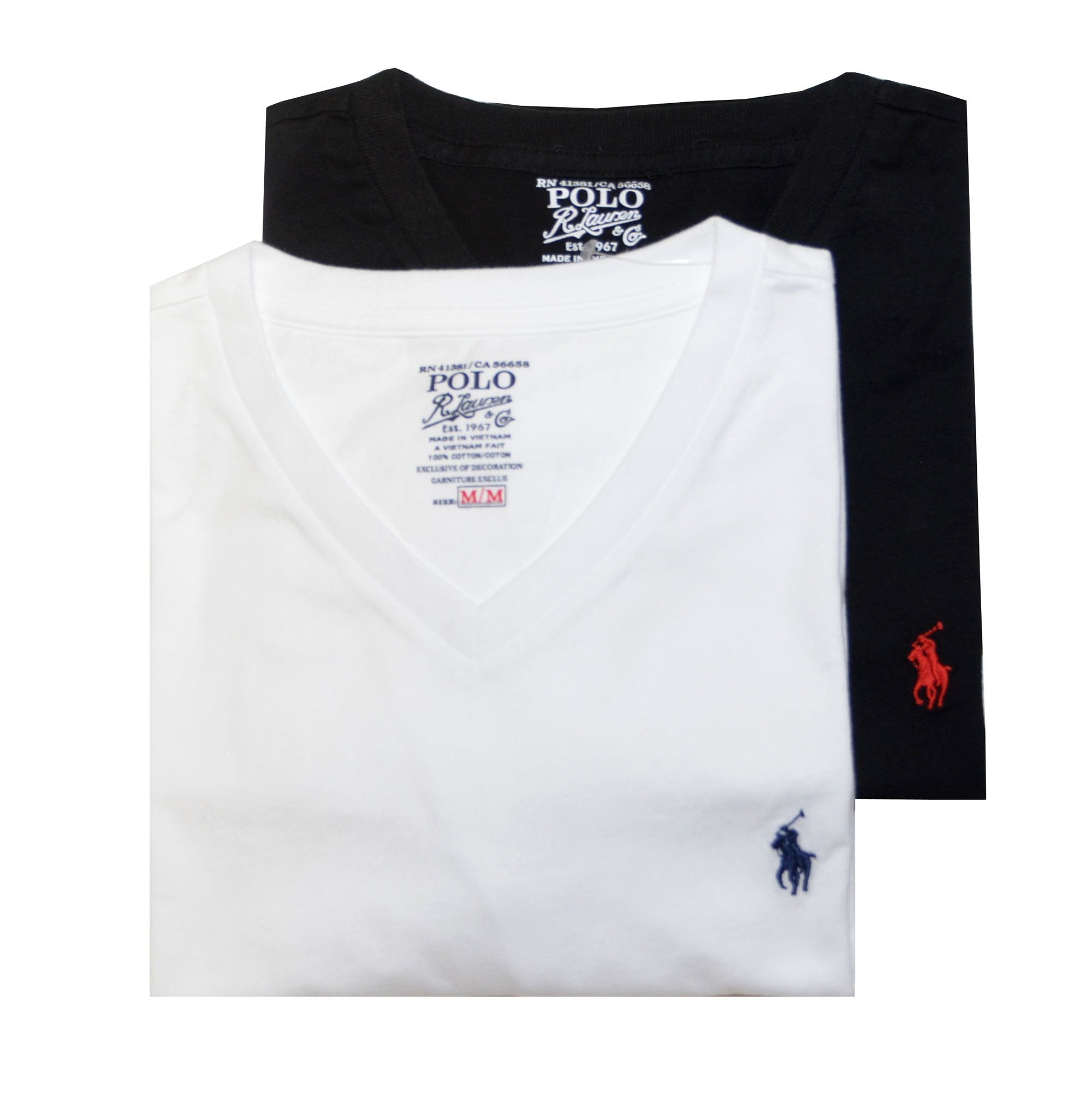 Polo Ralph Lauren Men Assorted 2 Pack V-Neck T-shirt (White/Black)