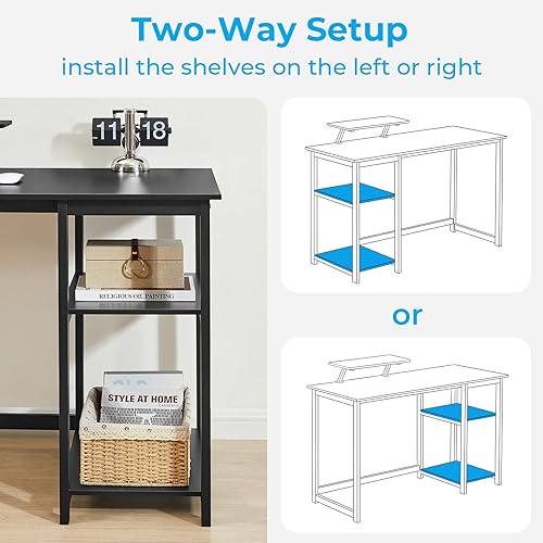Miniatura 4 de GreenForest Computer Desk 39 Inch with Monitor Stand, Office Desk with Adjustable Storage Shelves, Small Gaming Desk for Home Work Writing Study,