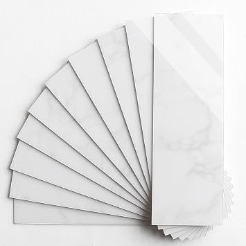 BeNice Peel and Stick Backsplash for Kitchen Tile,Peel and Stick Tiles for Walls Tile Stickers Waterproof Marble Tile Backsplash 3.85"x11.73"16Tiles Carrara White