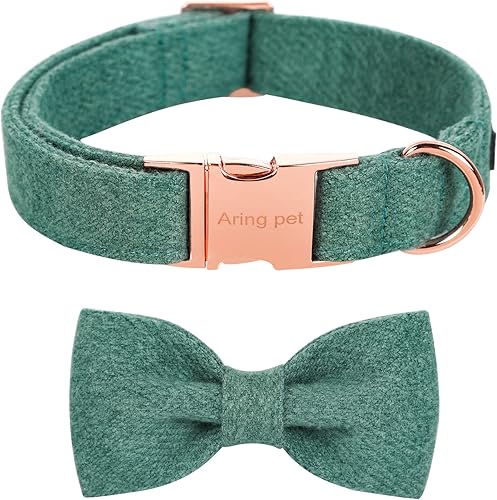 ARING PET Collar de perro Bowtie - Collar de perro de algodón verde con lazo, cómodos collares para perros, collares para mascotas, regalos con