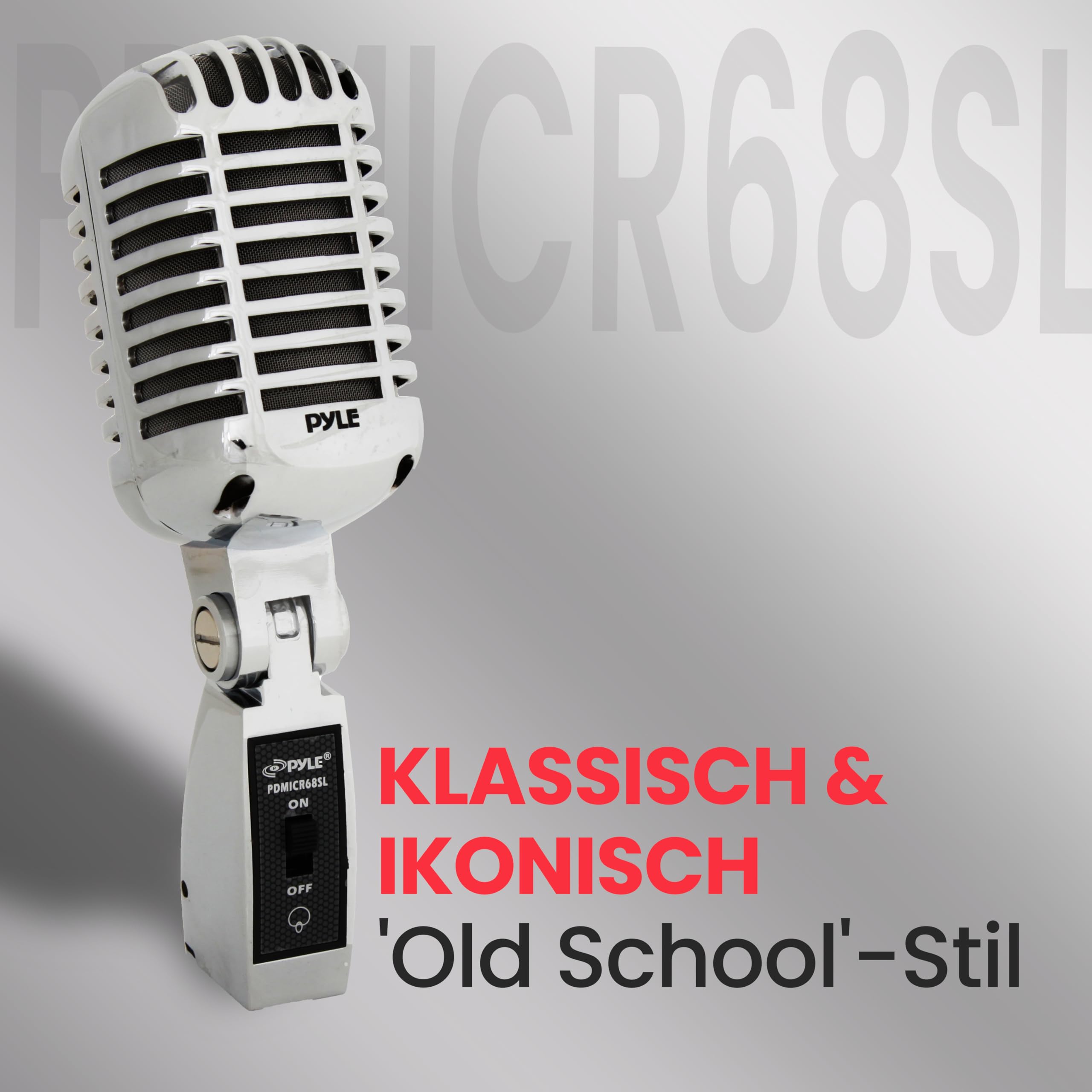 Pyle Dynamisches Mikrofon, Klassisches Retro Vintage Style- Mic, Mikrofon, Gesangmikrofon- mit 4.88m XLR Kabel- Kompatibel mit universellem Ständer, Für Live-Auftritte & Studioaufnahmen, Silber