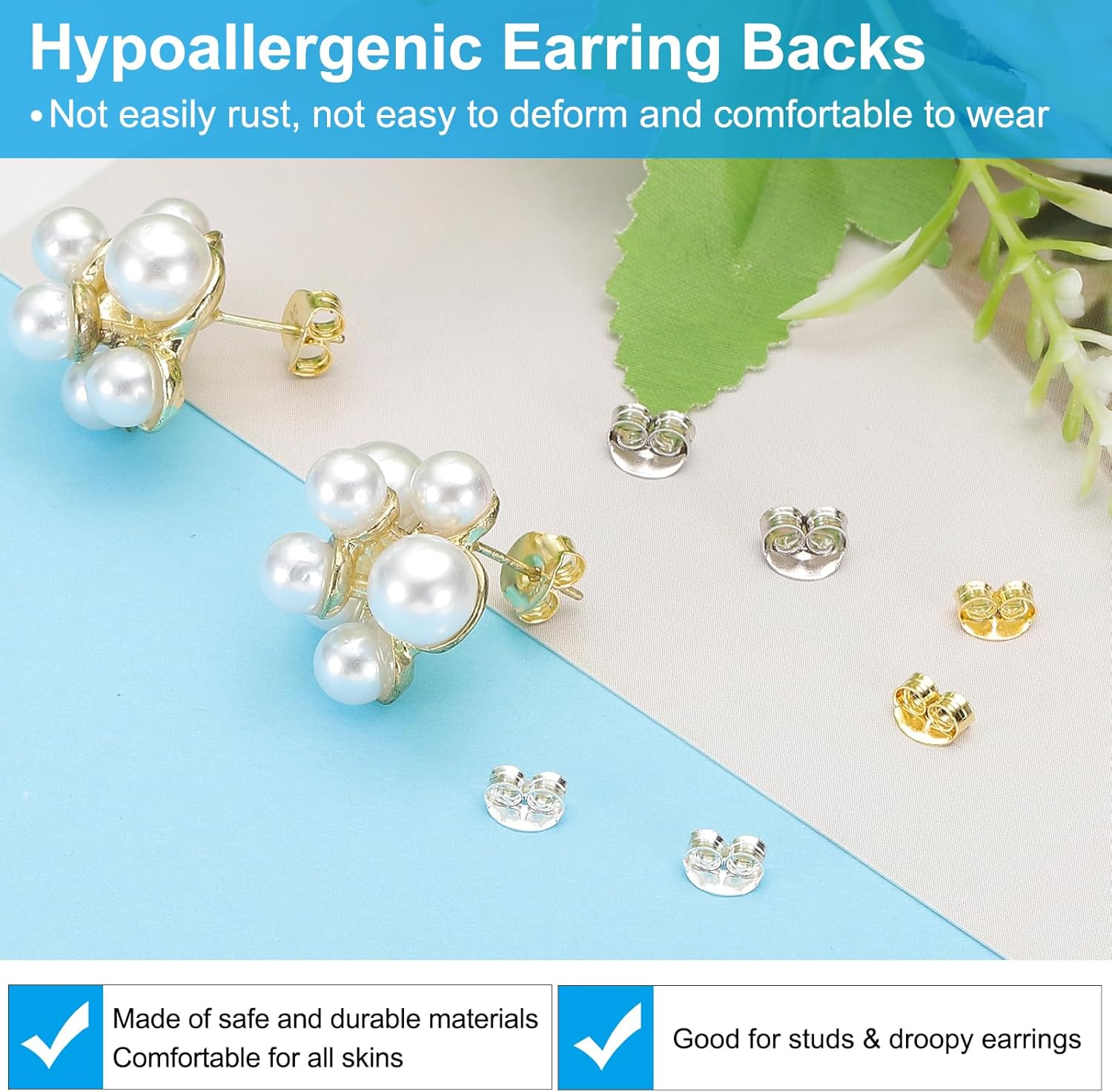 PATIKIL 8 Pcs Earring Backs, 14K Gold Locking Earring Backs Replacements Hypoallergenic Metal Earring Stopper Secure Locking Charm for Studs, Heavy Droopy Earrings, Gold - Image 3