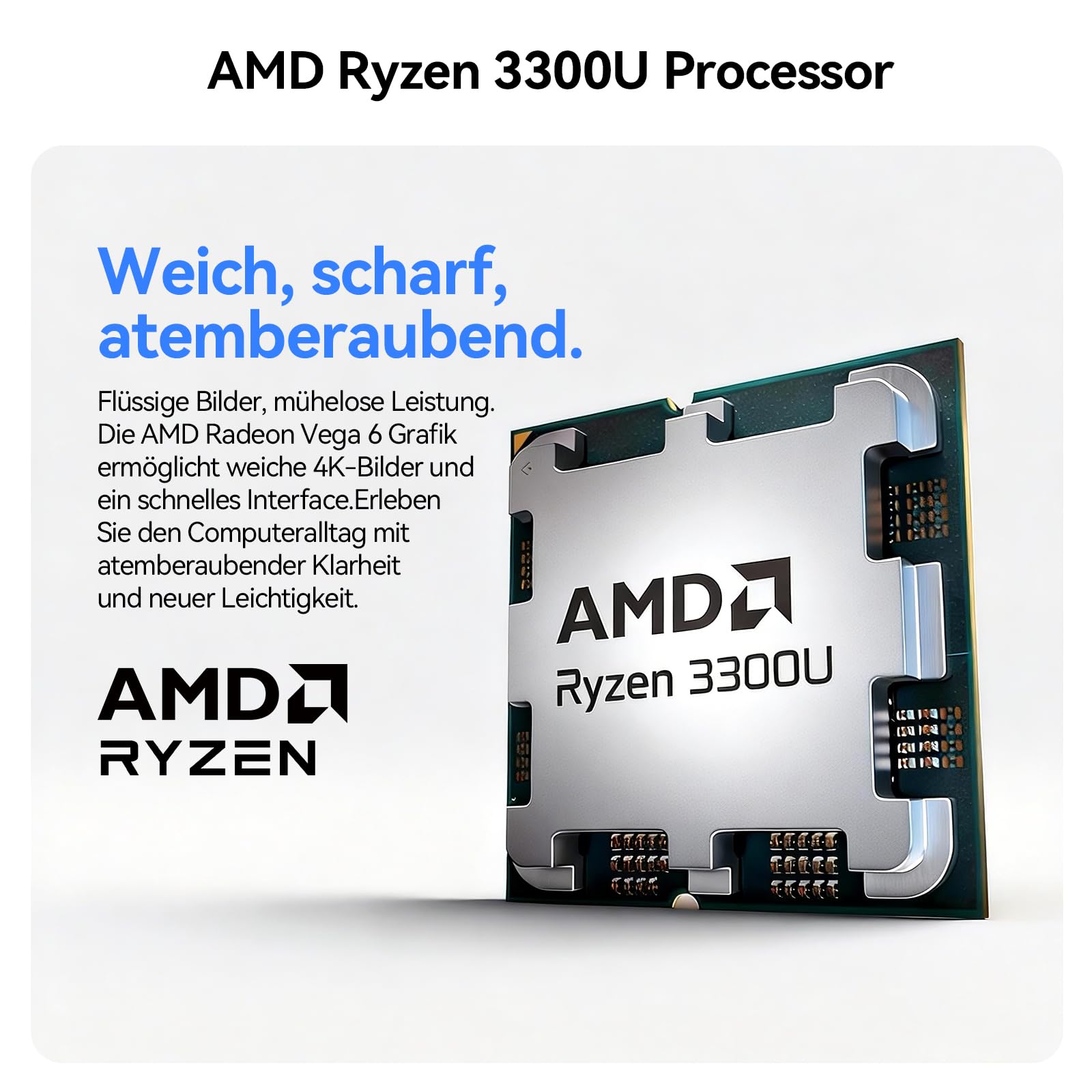 Huidun H50 AMD Ryzen 3300U Mini PC (25% mehr Leistung als N95), 256GB SSD Win 11 Pro Micro PC, Dual WiFi, DP+HDMI 4K@60Hz, USB3.2 Für Business/Heimkino/Schule[3 Jahre Garantie]
