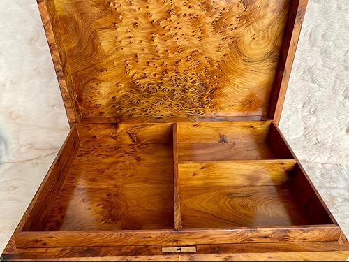 Miniatura 2 de Caja de arte decorativa de madera tallada a mano multiusos para guardar joyas (caja de madera grande, antigua) (XL con cerradura)