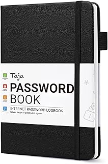 Taja Password Keeper Book with Alphabetical Tabs, Small Password Books for Seniors, Password Notebook for Internet Website Address Log in Detail, Password Logbook to Help You Stay Organized - Black