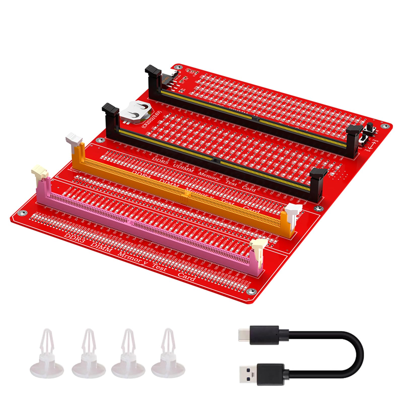 Tester di memoria DDR3/4/5 RDIMM/UDIMM con indicatori LED, pulsante di prova di alimentazione USB C, computer, modulo scheda di memoria DDR3/4/5, adattatore diagnostico