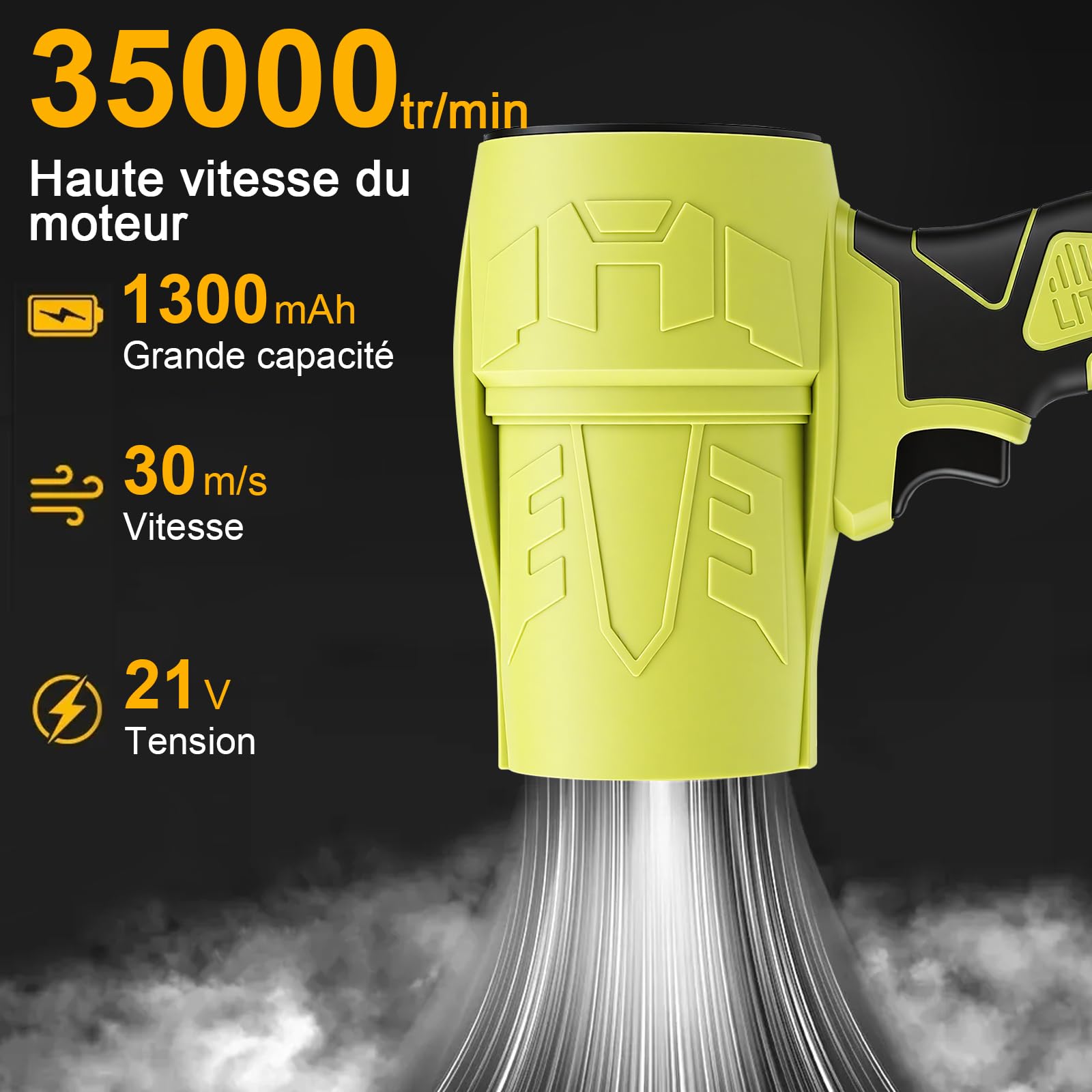Souffleur de Turbo sans Fil Portable, 35000 TR/Min Souffleur Feuille sans Fil avec Batterie 1300mah, Turbo Fan Jet Blower pour l'extérieur, dans la Voiture, à la Maison