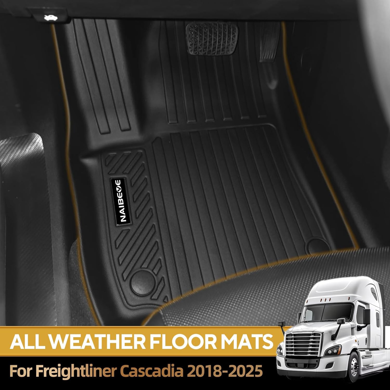 Naibeve Floor Mats for Freightliner Cascadia 2018-2025 - All Weather Custom Fit for Freightliner Cascadia Floor Mats Waterproof Interior Accessories - Image 2
