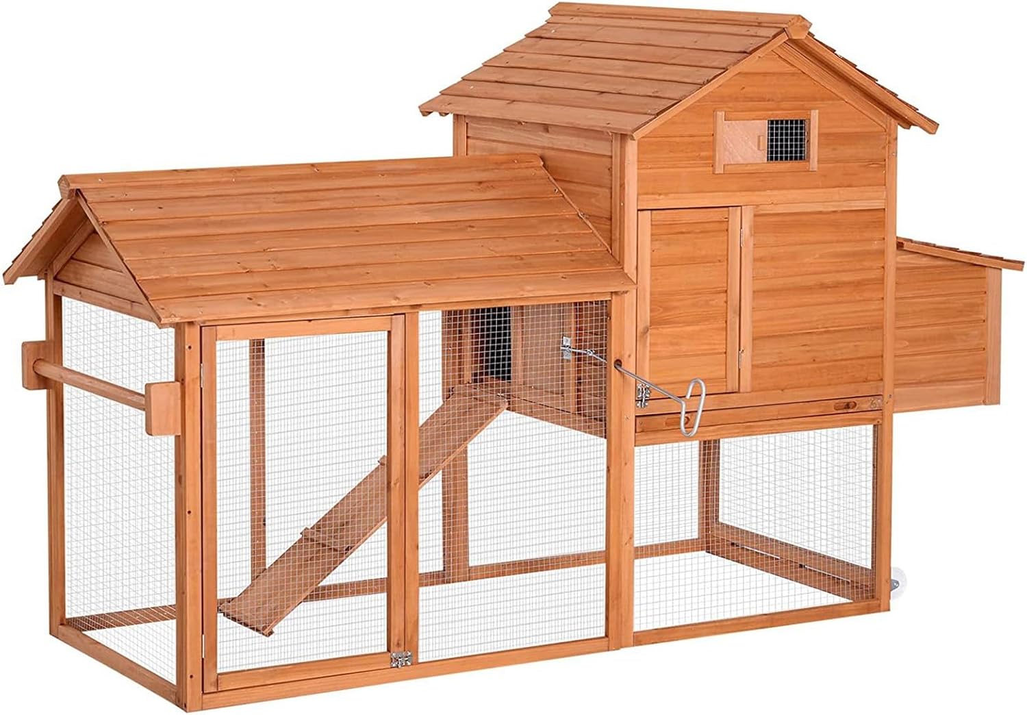 2-Story Large Rabbit Hutch, Lockable Doors Pet House with No Leak Tray, Wooden Bunny Cage for Chicken Guinea Pig Outdoor,Golden Red
