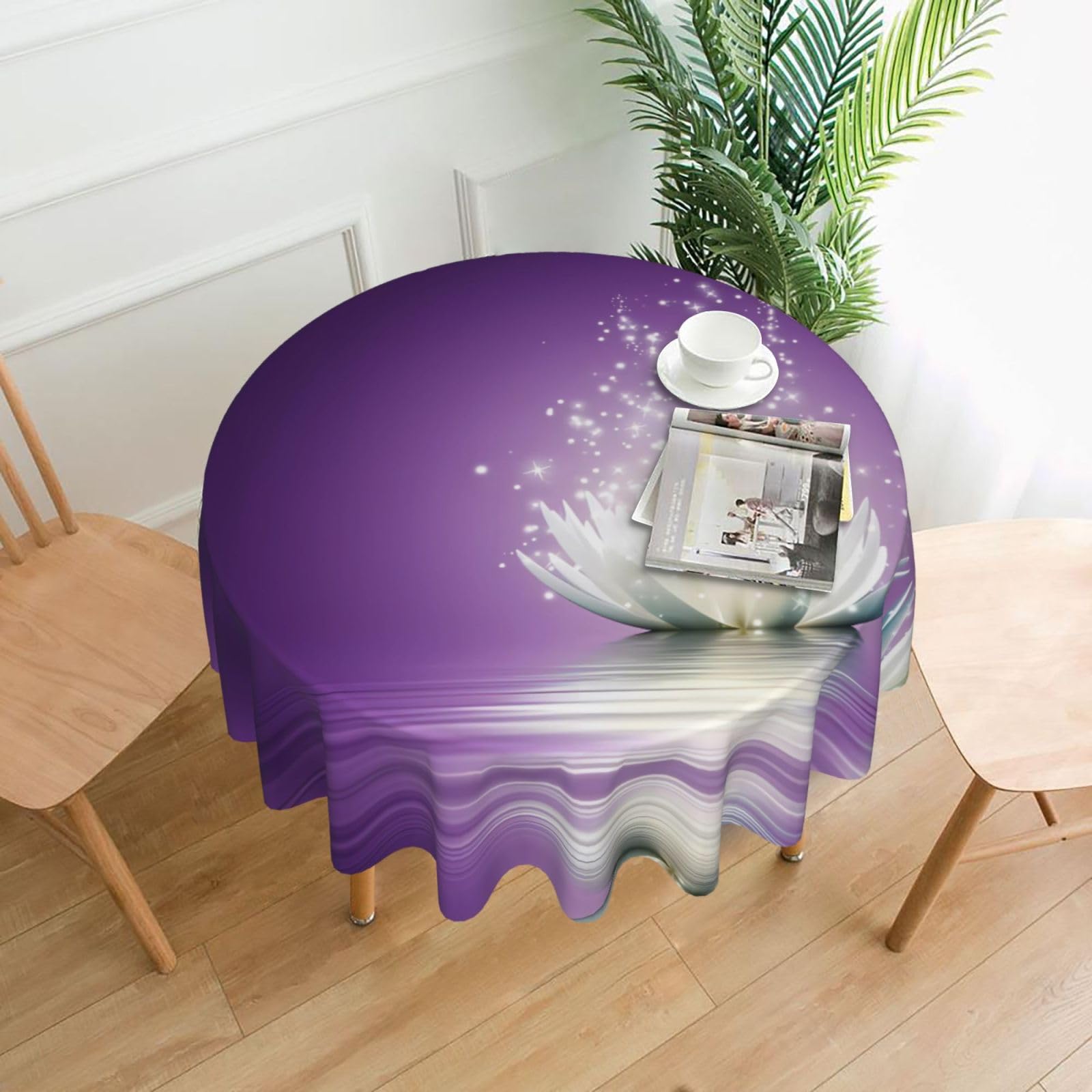 ZHAOUR Lotus Flower Purple Print Round Washable Tablecloth – Table Cover
