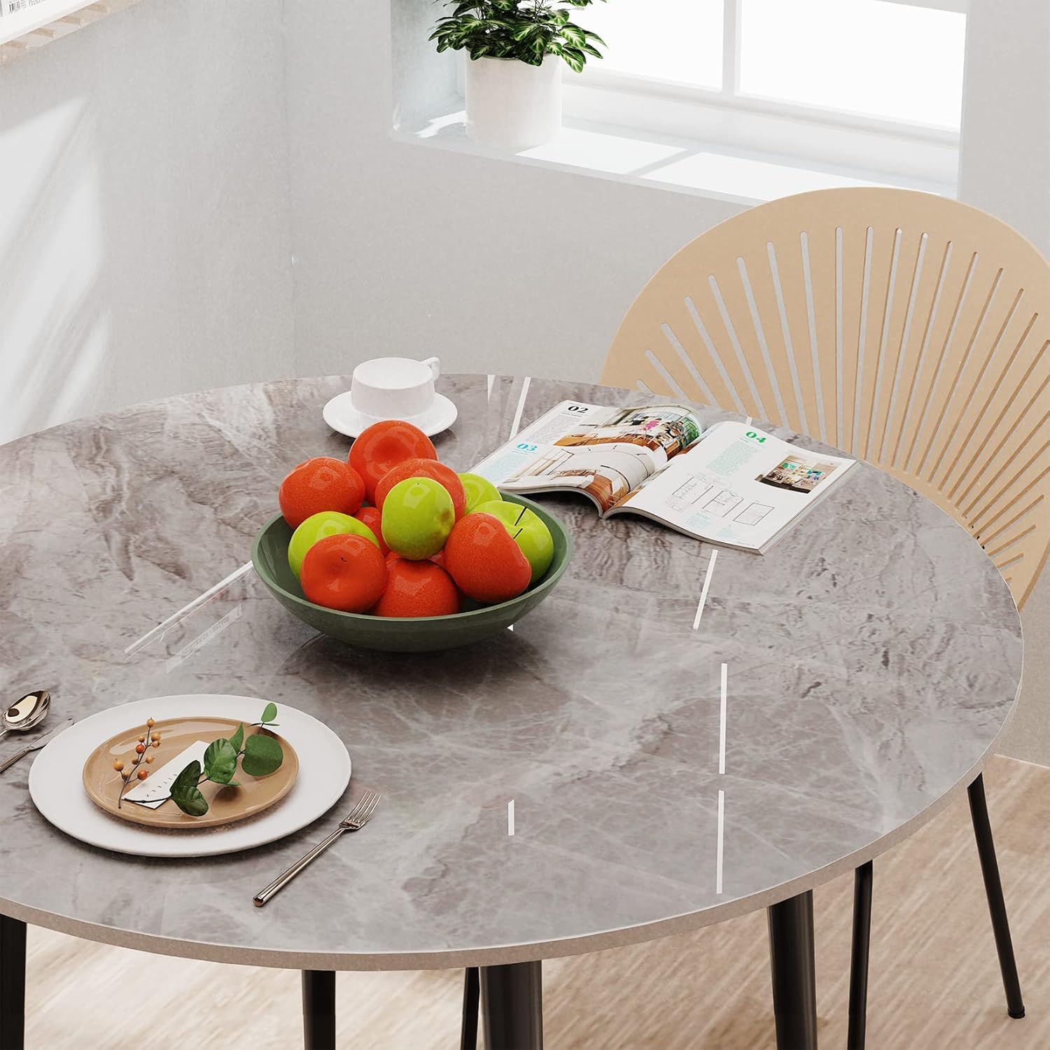 FATIVO Mesa Comedor Mármol Cocina: Mesa de Jantar Redonda Estilo Nórdico Moderno de Piedra Sinterizada con Patas de Metal para 2-4 Personas 80x80 cm, Gris