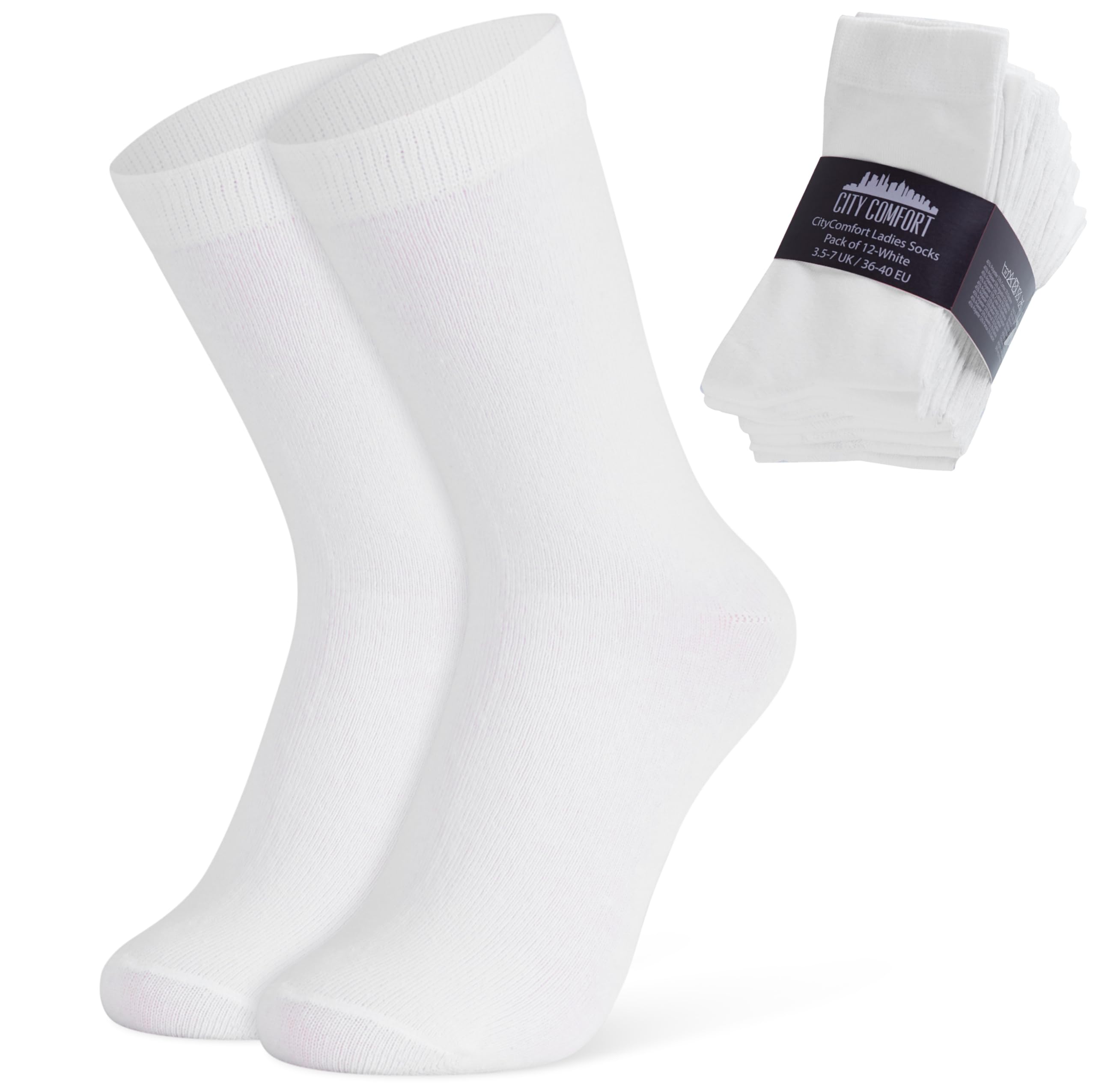 Citycomfort Women's White-12 Pack Calf Socks For Soft And Breathable Socks Multipack (White-12 Pack) Size 10-14