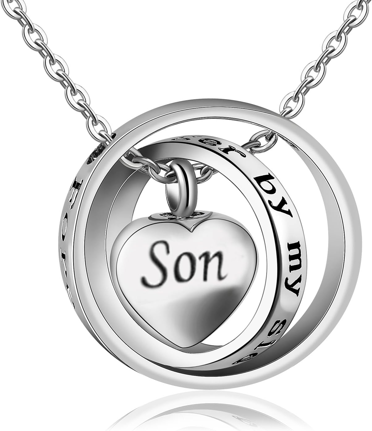 Meice Locket Ashes urn Necklace for mom&dad&Grandpa&Grandma&Uncle&Aunt no Longer by My Side Forever in My Heart Memorial Keepsake Jewelry (Son)