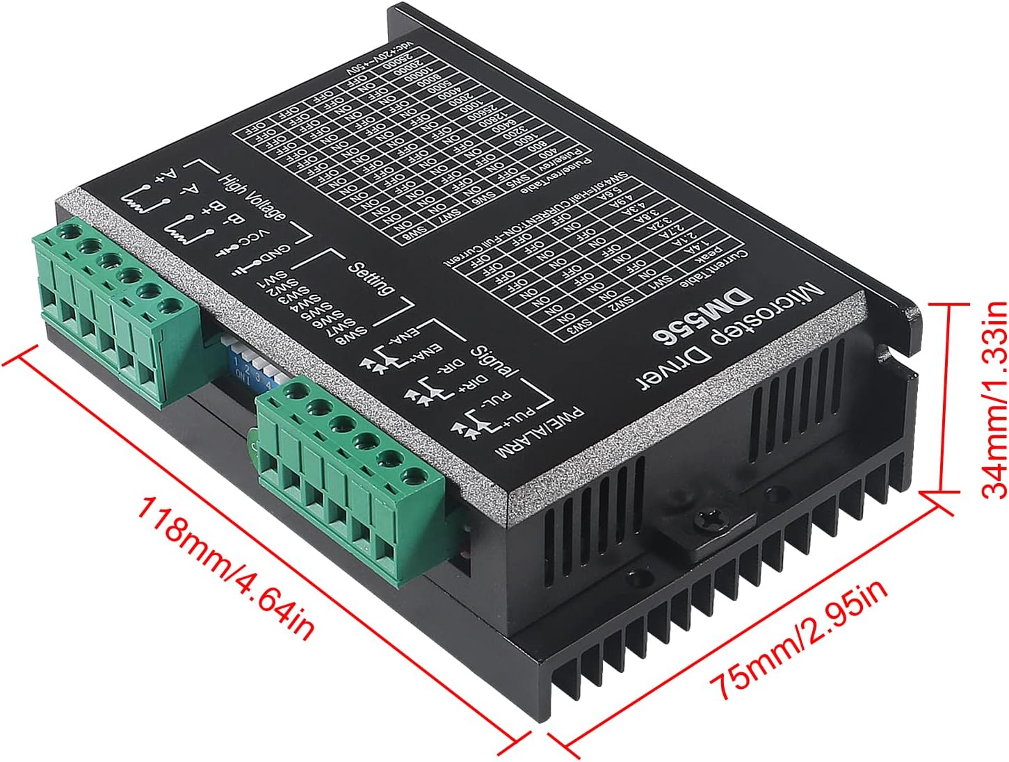 2PACK CNC Digital Stepper Driver DM556 Stepper Motor Controller 2-Phase Stepper Motor Driver 20-50V DC Max 5.6A 128 Subdivision for Nema 23, 24 and Nema 34 Stepper Motor