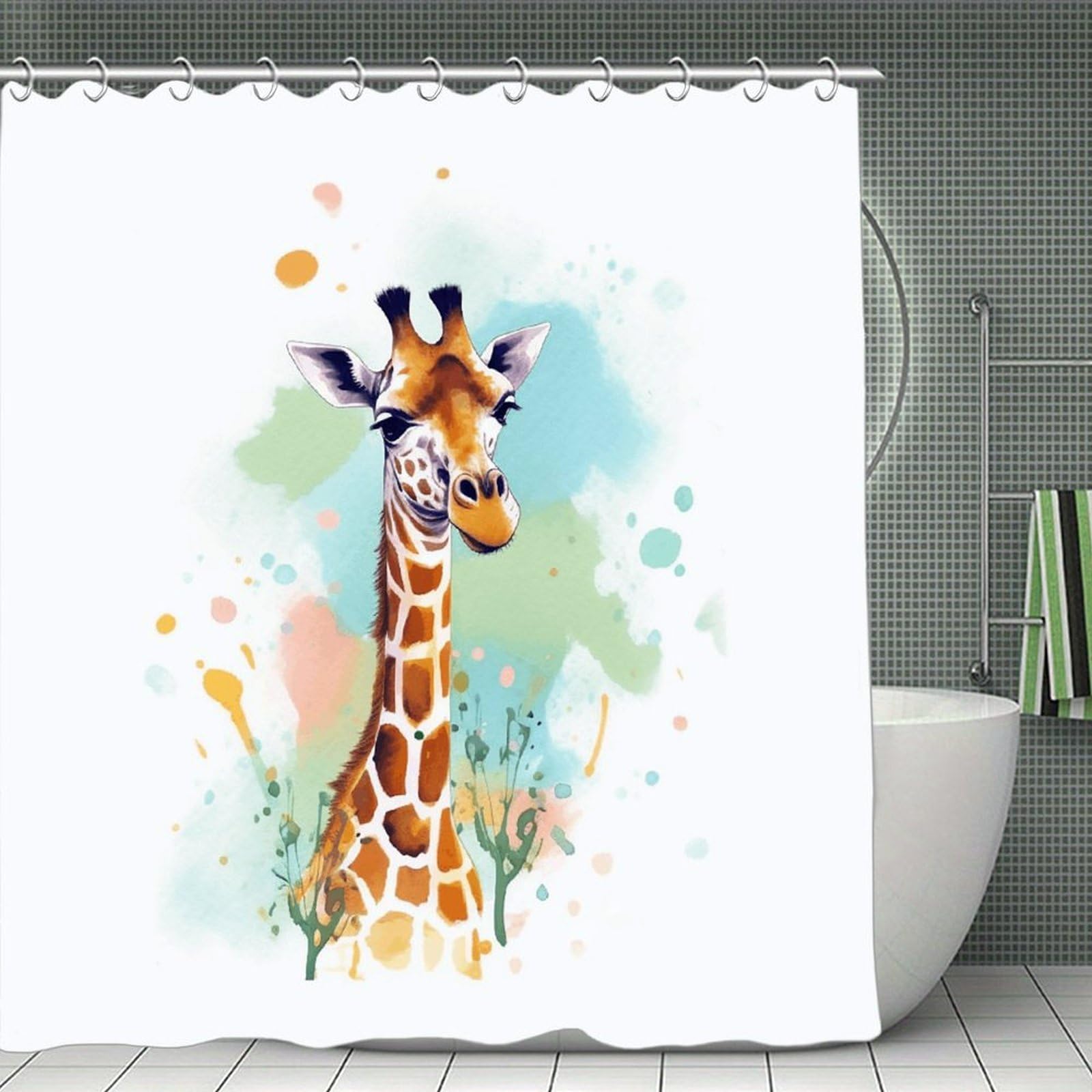 VstaDank Giraffe Art Illustration Shower Curtain Waterproof Bathroom Curtain with Hooks Luxury Weighted Bath Curtains for Bathtubs Showers Room Dividers Decorative Shower Curtains 71x71 in