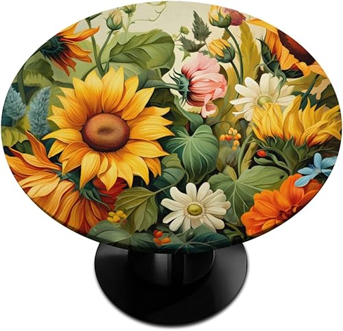 Vista 501 de Pardick Mantel redondo elástico con diseño de hojas de otoño, mantel redondo ajustable de 36 a 42 pulgadas, mantel circular impermeable, lavable