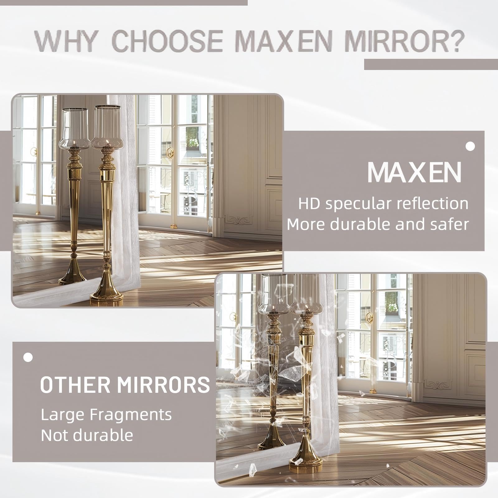MAXEN Großer Bogen Ganzkörperspiegel 180x80 cm, Gewölbter Standspiegel | Und Wandspiegel Mit Massivholzrahmen, Bauernhaus-Stil, Bruchsicheres Glas, Weiß, Für Schlafzimmer Und Wohnzimmer.