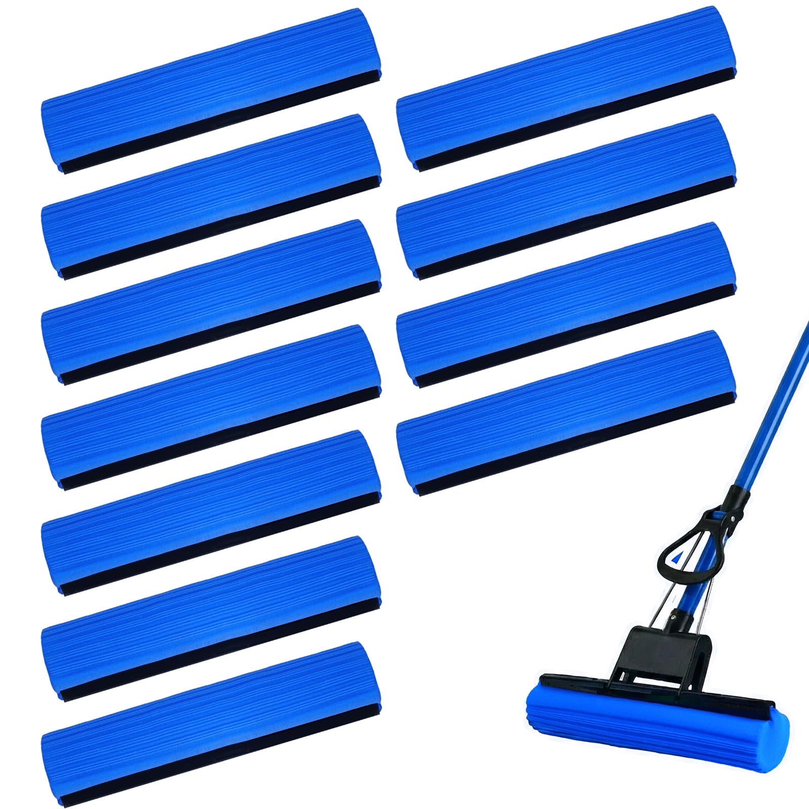 12 Pcs Roller Mop Refill Blue PVA Sponge Mop Head Replacement Bulk Absorbent for Business Garage Home Kitchen Bathroom Cleaning