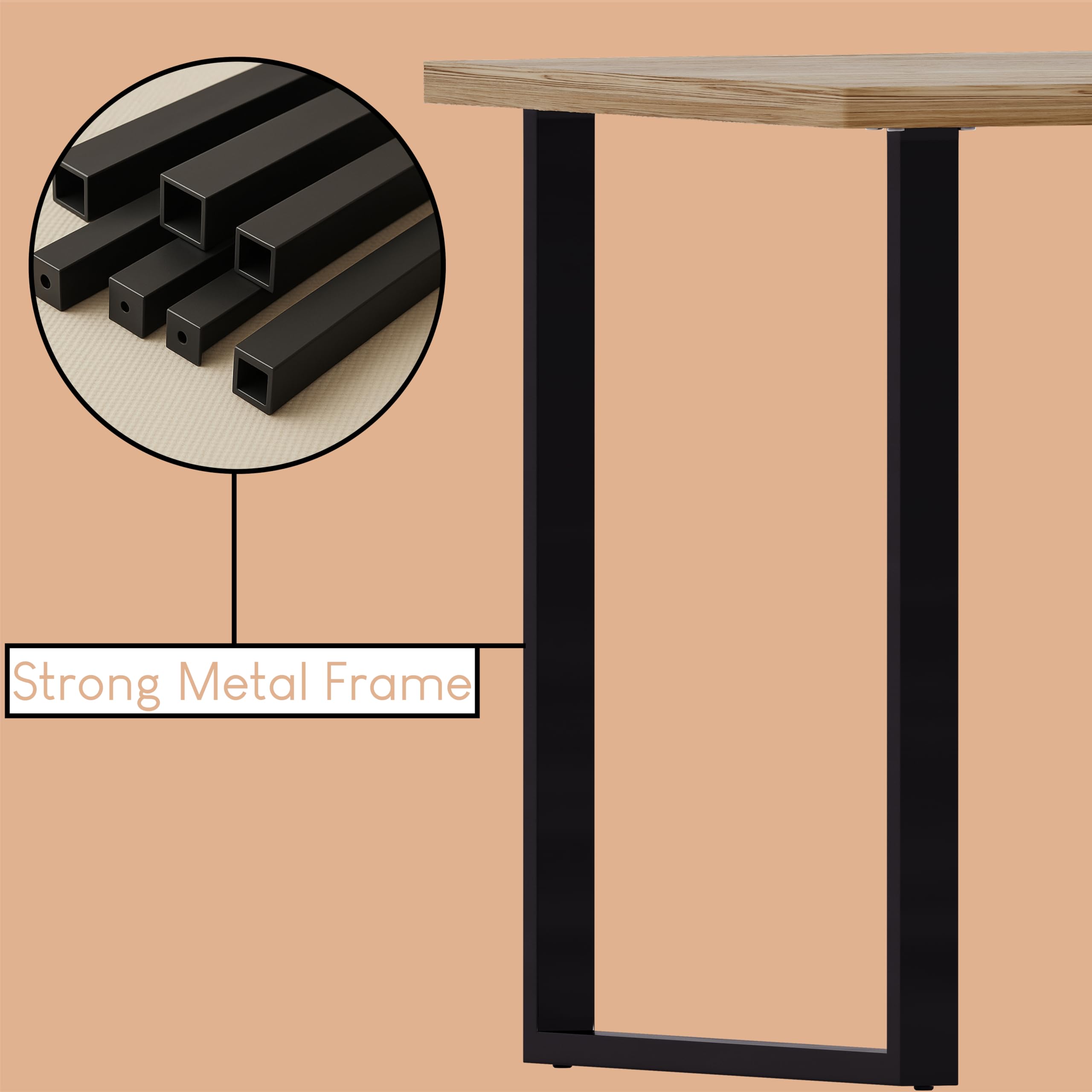 Vida Designs Table de Salle à Manger 4 Places avec Pieds en métal Noir en Forme de U, Meuble Moderne de Cuisine, Salle à Manger (chêne)